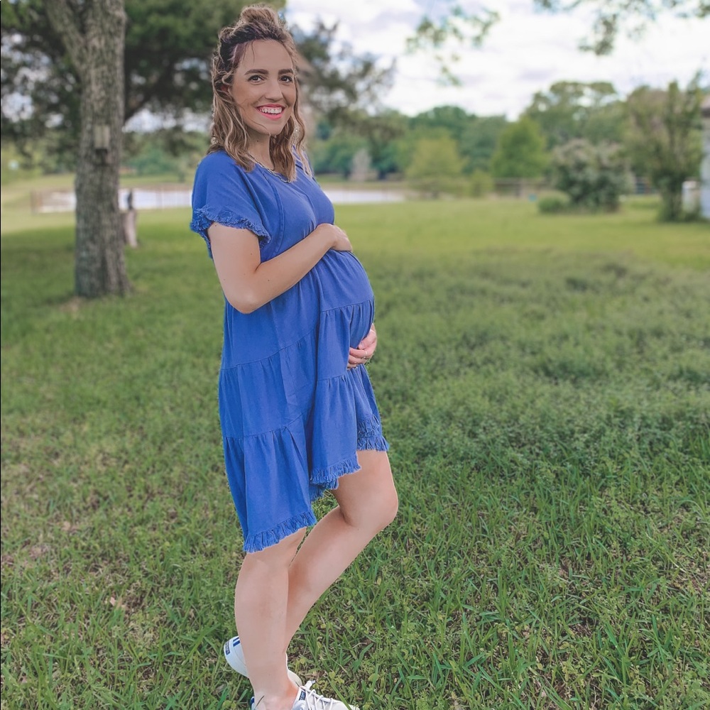 PinkBlush Maternity Blue Tier Fringe Dress - Small